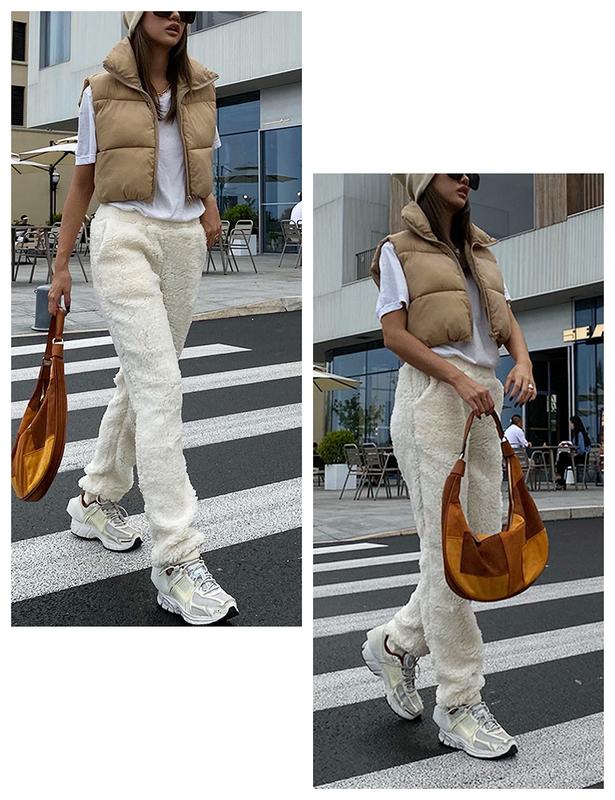 UANEO Cropped Puffer Vest Women Zip Up Stand Collar Sleeveless Padded Crop Puffy Vests warm vest